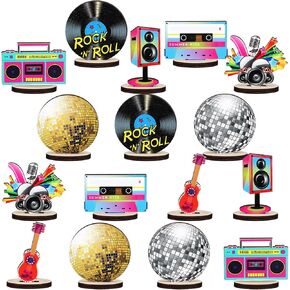16 Pieces 70s Disco Wooden Centerpieces Disco Party Favors Retro Rock Record Cutouts Disco Ball Guitar for 1970s Theme Birthday Music Party Decorations Table Decor
