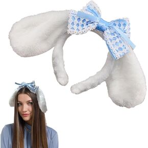 AEGYPIUS Dog Ears Headband Dog Headband Plush White Fabric Puppy Ears Perfect for Halloween Play and Cosplay Large Dog Ears Party Accessory for Adults (White)