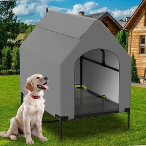 48" Extra Large Dog House-2-in-1 Extra Large Dog House with 8.5" Elevated Dog Bed-Weatherproof Waterproof Outdoor Dog House,Easy to Clean