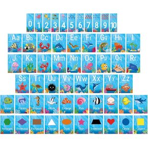 57 Pcs Alphabet for Classroom Wall Under The Sea Bulletin Board Decorations Ocean Theme Classroom Decor Letters Numbers 0-10 Cards Colors Shapes Educational Posters for School Daycare Teacher Home