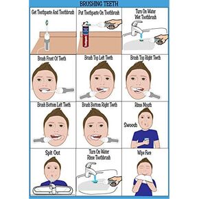 HOM ABA/OT Approved Step-by-Step Laminated 9X12" Tooth Brushing Chart for Kids. Ideal for Children with Autism or Special Needs. Helps with Independence and self Care. PECS, Autism, Visual Schedules