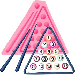 Mini Billiard Balls Set Resin Casting Mold, Pool Table Triangle Ball Rack Silicone Molds for Cake Decoration Candy Cupcake Topper Cake Polymer Clay Crafts Epoxy Resin