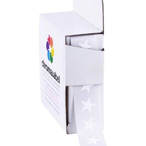 ChromaLabel 3/8 Inch Star Stickers, School Reward Sticker, Small Stickers for Arts and Crafts - 1000 Star Sticker Labels per Dispenser Box, White