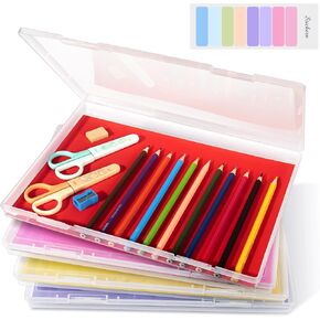 4 Pack Photo Storage Box, Scrapbook Paper Storage Box Fits 8.5" x 11.5" Letter, Stackable Scrapbook Organizer with Snap for Protecting Scrapbooks, Photos, Game Card, Office Supplies, Files