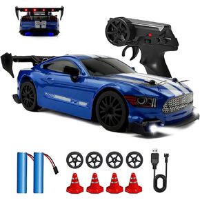 1:24 RC Drift 2.4GHz with LED Light, Race Car Toys for Boy Girl 8-12 Years Old, Speed Adjustable 25Km/H,High Speed RC Racing Cars Perfect Toy Gift for Boys & Girls (Blue)