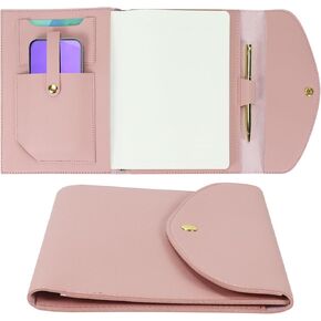 A5 Leather Notebook Cover with Card Slots, Pen Loop, Notebook, Journal and Diary Cover Protective Cover for Storing Journal, Personal Planner, Minimalist Style, Handmade Writing Accessory (Pink)