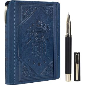 TIEFOSSI Lined Journal Notebook for Women Men, Leather Journal with Pen, A5 Evil Eye Hardcover Notebook for Work, Journaling, Travel & School, 100 GSM Thick Paper, 320 Numbered Pages, 6.2 x 8.3 in