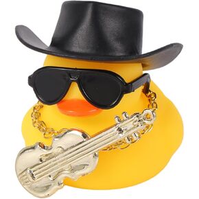 Boxob Cool Duck Car Dashoration Decoration ، البط الأصفر مع النظارات الشمسية Cowboy Hat Necklace و Mini Guitar Cute Funny Duck Car Accessories for Dashboard Defact Decor