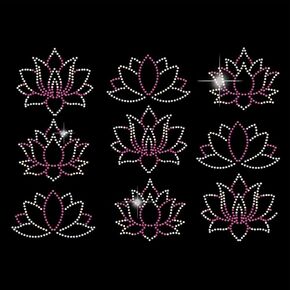 SUPERDANT 9pcs Lotus Flowers Iron On Rhinestone Transfer Flower Crystal Heat Transfer Rhinestones Sticker Bling Patch Clothing Repair Applique T-Shirt Backpacks Bag Jackets Pants Hats DIY Gifts