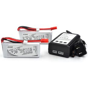 (2-Pack) 7.4V 2500mAh LiPo Battery with Banana Connector and B3 Charger Replacement for Vivitar DRC446 Drone, Syma X8C X8W X8G, HQ899, Promark P70, Holy Stone HS400 HS300 Quadcopter