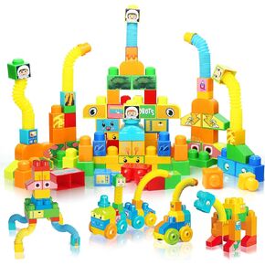 Ggiibro Big Building Blocks Set for Kids 2-5,Building Bricks for Toddler Development and Motor Skills,Blocks STEM Toys for Kids Ages 3+Compatible with Major Brands,Include Trains,Wheels and Chimneys