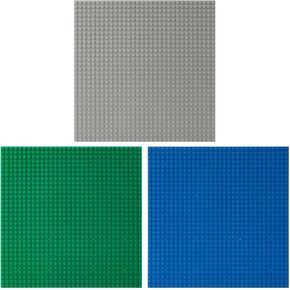 3 Pack Classic Plastic Baseplates, 10" x 10" Building Brick Baseboard in Blue, Green, Gray Compatible with All Major Brands and Activity Table-Baseplate, Baseplate for DIY Play
