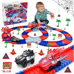 Spider Hero Monster Truck Toys for 3 4 5 6 7 8 9 Year Old Boys Girls: Race Track Set with 2 Spider Cars Electric Vehicle Kids Toys Gift for Boys Girls Age 3-9 Years Birthday Presents（212PCS）