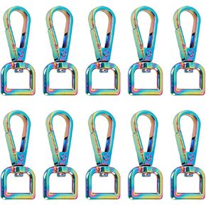 Framendino, 10 Pack Rainbow Lobster Claw Swivel Clasps Metal D Ring Trigger Snap Hooks Lanyard Clasp Clips Hook for Keychain DIY Crafts Purse Bag Making 0.5 Inch