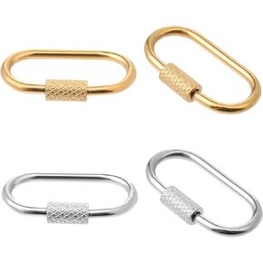 Locking Key Ring, 4PCS Oval Screw Locking Screw Necklace Lock Clip Clasp Stainless Steel Key Clasp Keychain Clip Hook Quick Link for Handbag Accessory