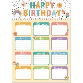 JUESMOS Boho Classroom Birthday Chart Decoration Boho Birthday Poster Calendar for Bulletin Board Decorations Back to School Teacher Supplies Reusable Laminated Classroom Chart Decor
