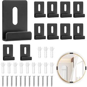 12 Pcs Metal Mirror Holder Clips, Wide Channel Mirror Hanging Kit, Heavy Duty Mirror Holders for Wall Mounting, Frameless Mirror Mounting Hardware, Mirror Hangers Retainer with Screw Fit 1/4"(Black)