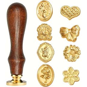 9 Patterns Wax Seal Stamp Kit,Golden Vintage Classic Sealing Wax Stamp Head with Wooden Handle for Party Wrapping Letter Wedding Invitation Cards Envelopes Gift