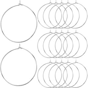 Beebeecraft 1 Box 60Pcs 3 Sizes Beading Earring Hoops Pure Titanium Round Hoop Earring Findings 20mm 25mm 30mm Wine Glass Charms Rings Wires for Making Kit Wine Glass Marker
