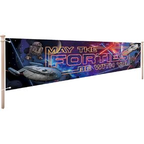 Lightsaber 40th Birthday Banner 7.8 x 1.9 ft, May the Forties Be with You Party Decoration, Force 40th Forty Birthday Anniversary Photography Background, Galaxy War Theme Birthday Decoration