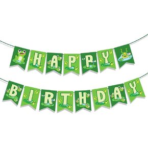 Frog Birthday Banners Frog Happy Birthday Banner Frogs Party Banner Frogs Themed Birthday Decorations for Green Baby Shower Decor