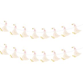 Haooryx Cute Goose Pink Banner Garland - 2Pcs Cartoon Baby Goose with Pink Bow Tie Hanging Banner Aesthetic Garland for Girl Birthday Baby Shower Gender Reveal Party Decoration Wall Photo Props Supply