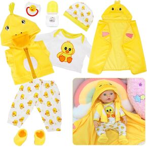 UNICORN ELEMENT 8 Pcs Baby Doll Colthes Outfit Accessories Yellow Duck Set Fit 16-18 Inch Reborn Dolls, New Born Doll Clothing Set Including Waistcoat, Blanket, Hat, Sock, Pacifier, Bottle