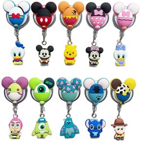 ‏10 Pcs Cute Cartoon Retractable Badge Reel Holders – Kawaii Clip-On ID Badge Holders with Keyring & 24" Cord Extension – Fun Animal Nurse & Office Badge Reels for Teachers, Students