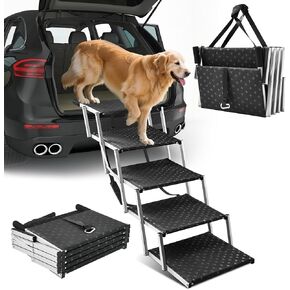 Dog Ramps for Car, Foldable Dog Stairs with Non Slip Surface, Portable Pet Steps for SUV, High Beds, Truck, Support Up to 200lb, 5 Steps