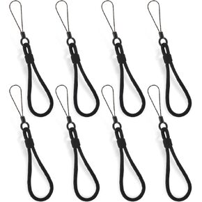 8 Pieces Short Lanyard String, Wrist Lanyard for Keys Thin Rope Wallet Keychain Strap Phone Charms Strap Small Camera Hand Straps Wristlet for Phone Cases Keychain ID Card Badge Holder, Black