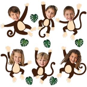 60Pcs Monkey Cutouts Jungle Animal Bulletin Board Decorations Paper DIY Photo Picture Crafts for Kids Jungle Theme Party Decor for Kindergarten School Classroom Birthday Party Supplies