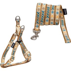 TOUCHDOG 'Caliber' Embroidered Designer Fashion Pet Dog Leash and Harness Combination, Small, Brown