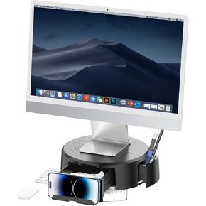 KDD Monitor Stand Riser with Drawer - Computer Monitor Stand for Desk with Storage /Phone Holder/Pen Tray - Desk TV Shelf, Laptop Printer, Organizer Stand for Home & Office