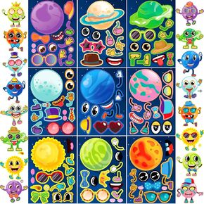 27 Sheet Space Make Your Own Stickers for Kids, Make-a-Face Stickers, Mix and Match Stickers Sheet Craft Sticker, Gift, Party Favors, School Reward, Birthday Valentines Halloween Games in Saudi Arabia
