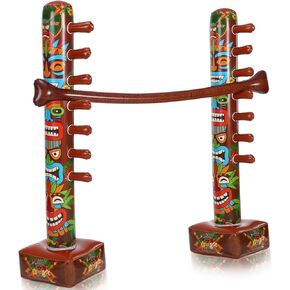Jenaai Inflatable Tiki Limbo Game Luau Hawaiian Tropical Theme Fun Limbo Stick for Tiki Party Decors Summer Travel Pool Beach Aloha Party Supplies Indoor Outdoor Vacation Party Games
