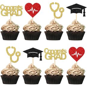 Congrats Doctor Cupcake Toppers - Doctor Graduation Party Decoration Cupcake Picks - Medical School Survivor Grad Theme Cupcake Decor