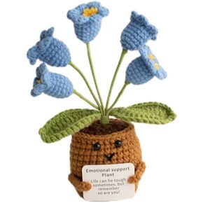 Inspirational Positive Crochet Plush Flowers,Emotional Support Knitted Pot with Positive Card,Handmade Knitted Wool Doll Present for Women Girls Mothers Wife Lovers（Purple Forget-Me-Not