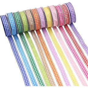 12 Rolls Pastel Plaid Ribbon 3/8" X 60 Yards Thin Double Face Plaid Ribbon Assortment for Crafts, Wreath, Gift Wrapping, Birthday Shower Party Decoration and DIY Handmade Hair Bows