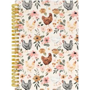 Chicken Floral Notebook Journal, Chicken Lovers Gifts for Women Notebooks for Note Taking, Retro Floral Journals for Writing, Hardcover Spiral Notebook Journal, 5.5x8.3 Inch