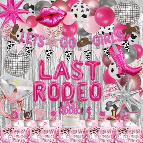 106Pcs Last Rodeo Bachelorette Party Decorations, Cowgirl Bachelorette Party Decorations Pink Western Lets Go Girls Glitter Banner Disco Ring Balloon Cake Toppers for Cowgirl Party Decorations