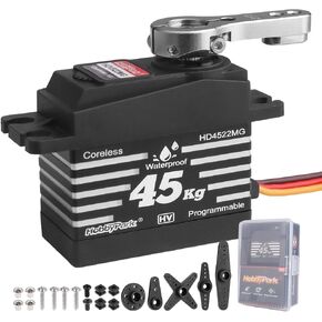 HobbyPark 45kg Servo High Torque Waterproof RC Steering Servo Metal Gear Digital Servo Stainless Steel Gears for 1/7 1/8 1/10 RC Crawler Car Truck Buggy Powerful & Fast (Coreless Motor)