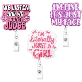 3Pcs Funny Cute Badge Reel Retractable Nurse Badge Holder with Alligator Clip Glitter ID Name Badges Reel Buddy Pink Nurse Doctor Assistant Gifts Accessories Fun Office Medical Stuff Essentials