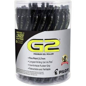 Pilot G2 Retractable Gel Ink Pens, Fine Point, 0.7 mm, Black Barrel, Black Ink, Pack of 36 Pens