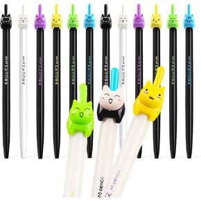 12 Pcs Retractable Cat Gel Pens, Fine Point 0.5mm Black Ink Cute kitty Fun Animal Ballpoint Pens for Back to School Supplies Office Stationery (12pcs cat pen)