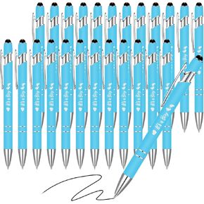 Geyee 24 Pcs Baby Shower Pens Ballpoint Pens with Stylus Tip Black Ink Retractable Gel Ink Pen for Baby Shower Games Favors Decors(Blue,Boy)
