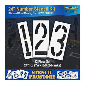 Pavement Stencils - 24 inch Number KIT Stencil Set - (12 Piece) - 24" x 10" x 1/8" (128 mil) - Pro-Grade