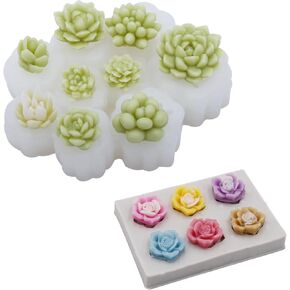 EuTengHao Flower & Succulent Silicone Mold Set Includes Rose Resin Mold for Wax Scented Candle Soap Silicone Molds for Home Decoration DIY Making (2Pcs, 15 Styles)