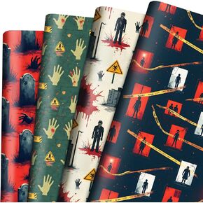 Pineraap Horror & Suspense Biohazard Theme Wrapping Paper 12 Sheets Evil Zombie Gift Wrap For Horror Fans,Suspense Enthusiasts,20"×28"