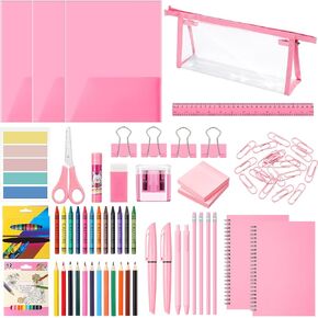 48 Pcs Back to School Supplies Kit Grad School Essentials Bundle Include Folders Notebooks Rulers Scissors Pencils Pens and Much More(Pink)