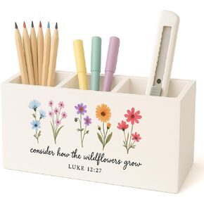 Trendy Christian Pen Pencil Holder for Desk, Christian Gifts for Women, Prayer Gifts, Pray About It As Much As You Talk About It Religious Makeup Brush Toothbrush Holder for Vanity Bathroom